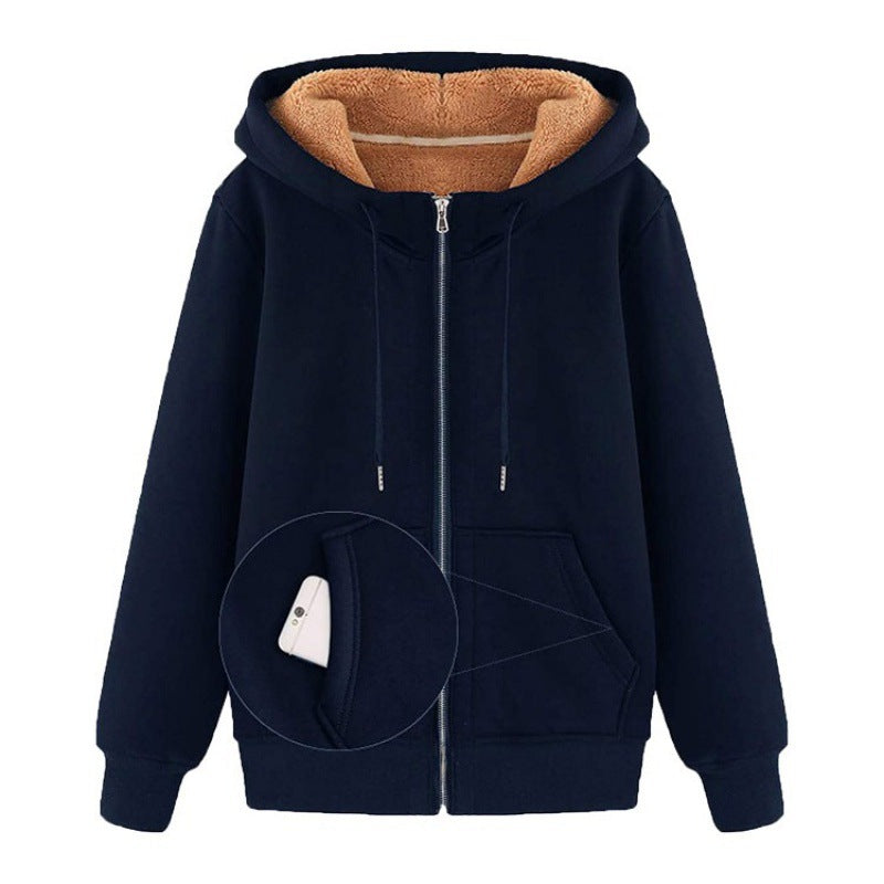 Fleece hooded jacket with lining for women with practical pockets Chic and Style