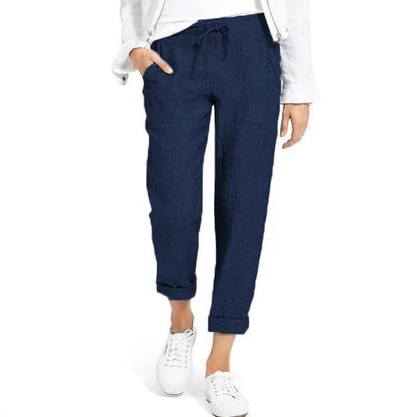 Pantalons en lin détendus pour femmes avec taille élastique et poches pratiques Chic und Stil