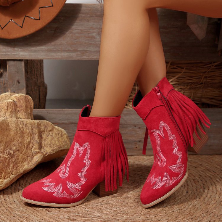 Bottes à chevilles élégantes pour femmes avec détail frangé et impression à motifs stylés Chic und Stil