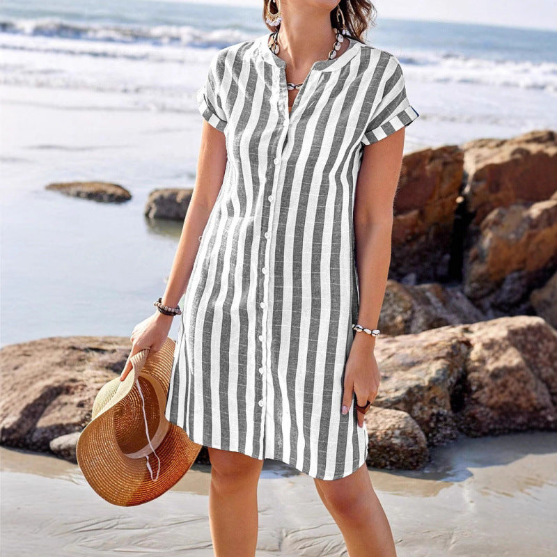Robe chemise rayée pour femmes en léger tissu en lin Chic und Stil