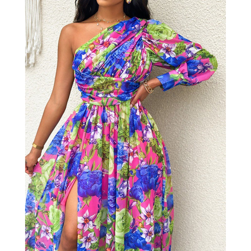Robe maxi à épaule unique à motif floral Chic und Stil