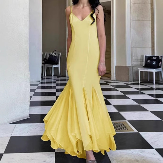 Femmes Robe maxi élégante avec décolleté en V profond et fente Chic und Stil
