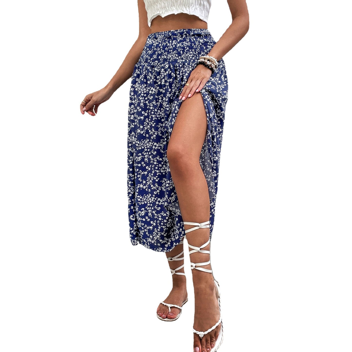 Jupe maxi fendue à imprimé floral pour femmes Chic und Stil
