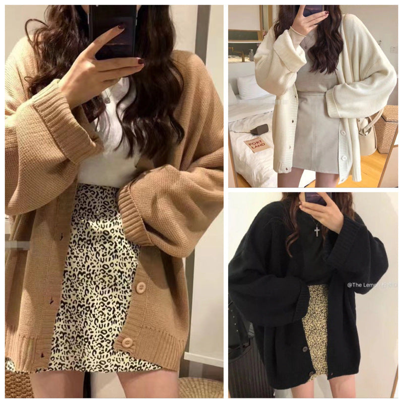 Cardigan en tricot décontracté pour femmes avec des manches volumineuses et une patte de boutonnage Chic und Stil