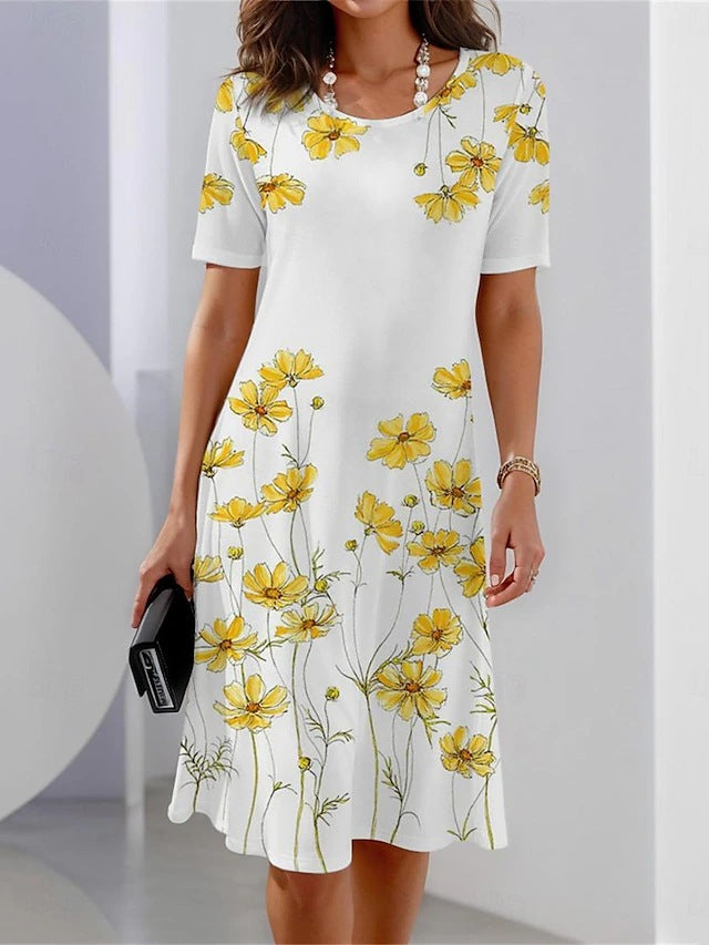Robe midi femme avec un élégant motif floral et une silhouette décontractée Chic und Stil