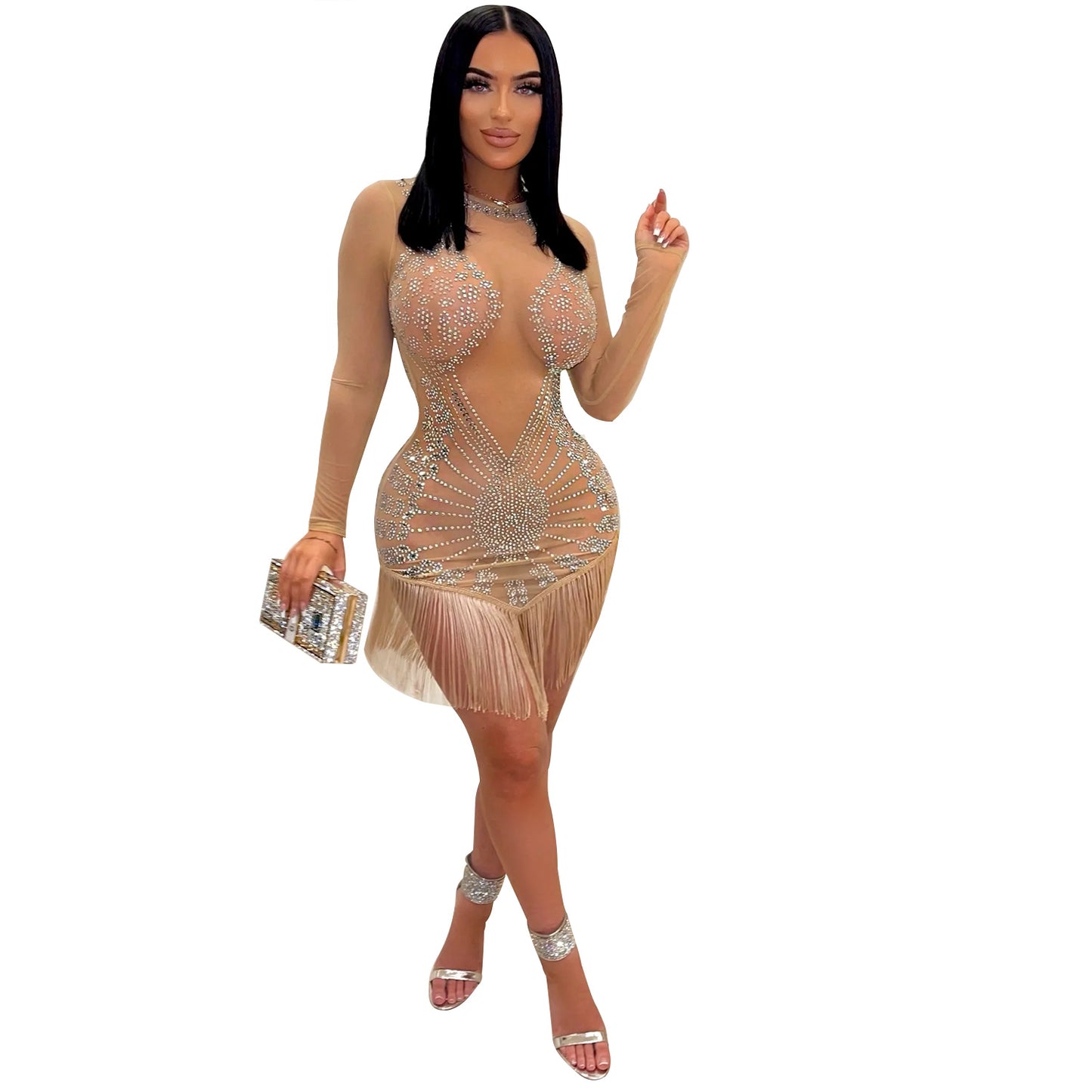 Robe mini transparente ornée de strass pour femmes Chic und Stil