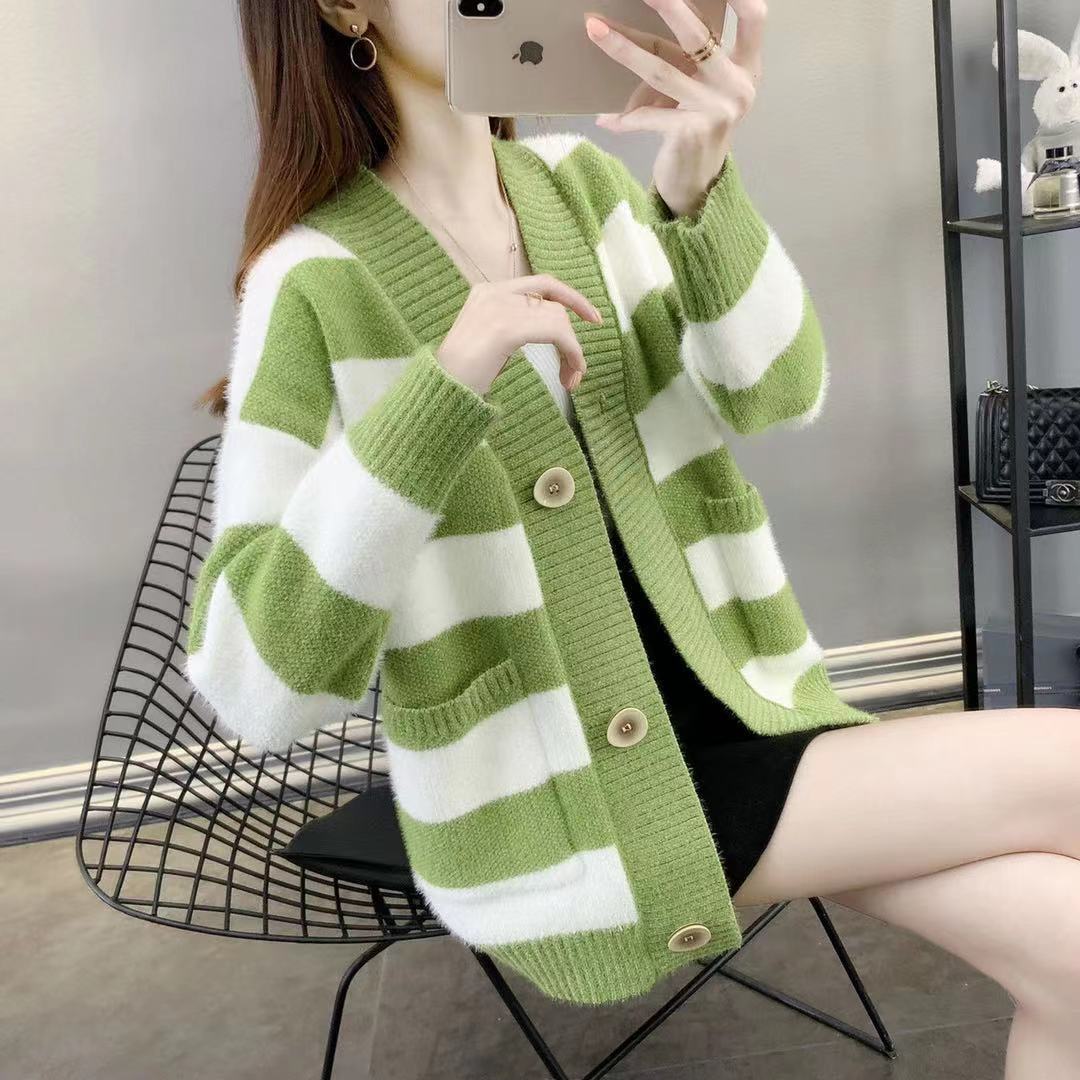 Cardigan en tricot épais pour femmes avec rayures bretonnes et poches pratiques Chic und Stil