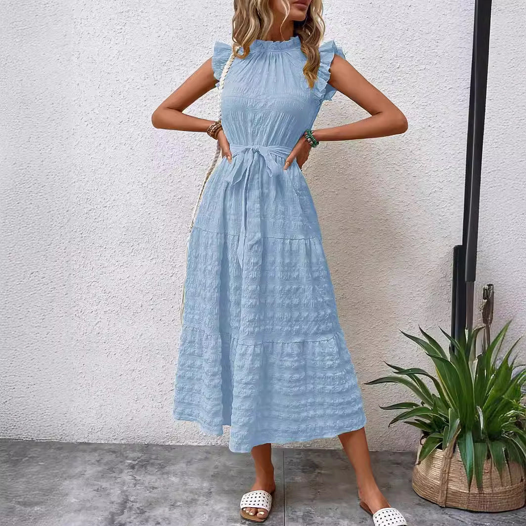 Robe midi femme avec manches volantées et ceinture à la taille Chic und Stil