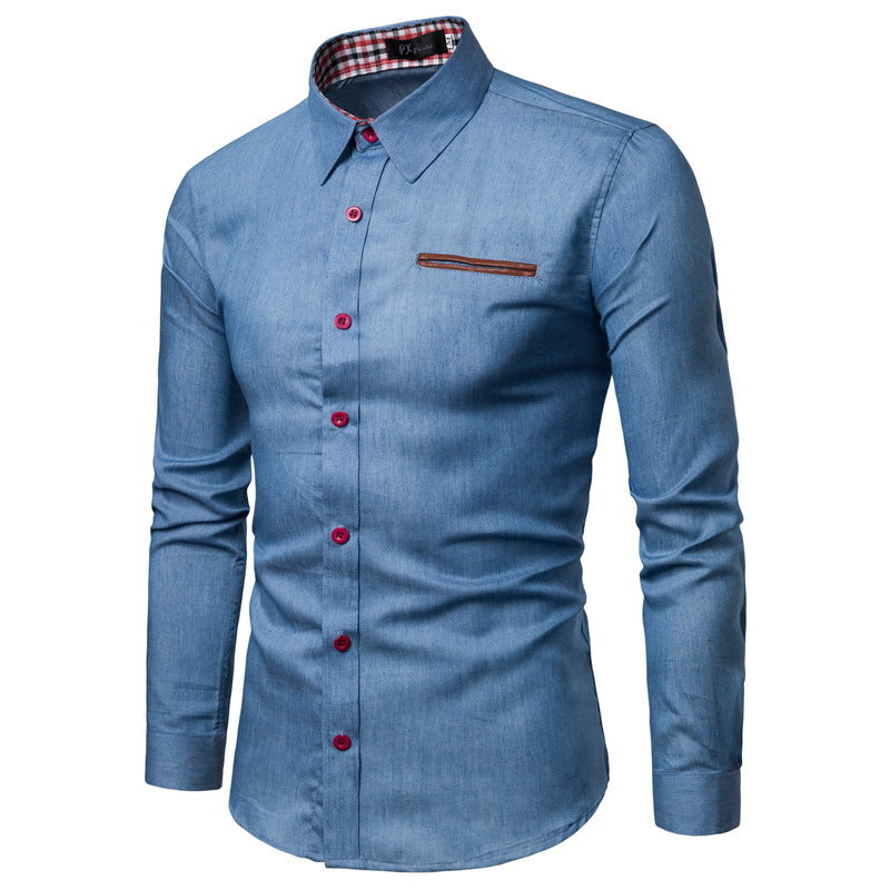 Chemise à manches longues en denim pour hommes avec des détails contrastés Chic und Stil