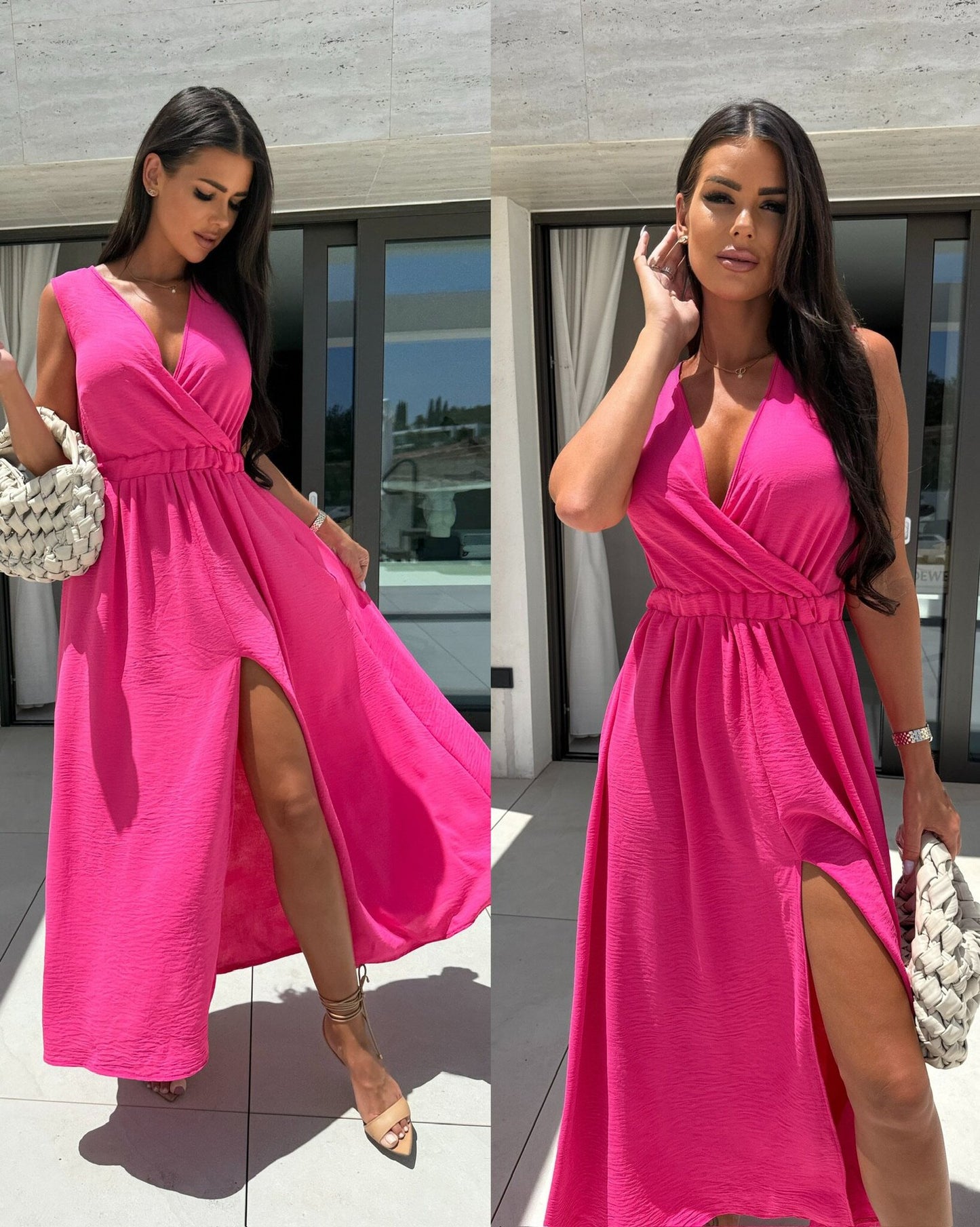 Chic and stylish women's flowing maxi dress with high slit