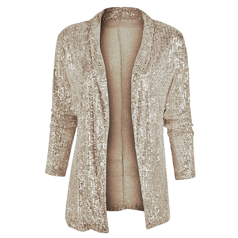 Dames Brillante et élégante cardigan en tricot avec paillettes Chic und Stil