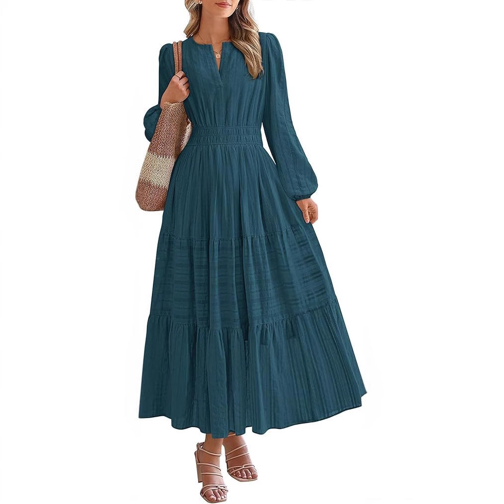 Robe maxi pour femmes avec des manches élégantes et un élastique à la taille raffiné Chic und Stil