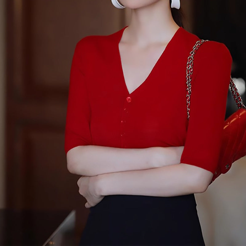 T-shirt en maille à manches courtes élégant pour femme Chic und Stil