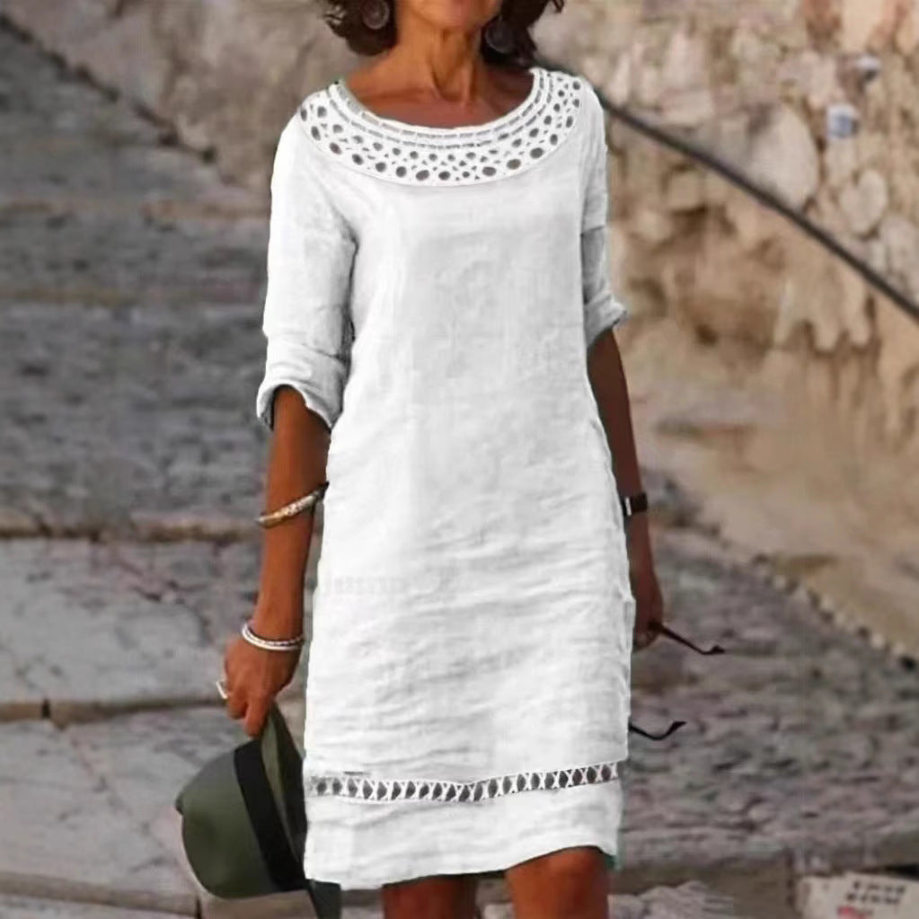 Robe d'été décontractée pour femmes avec col en crochet élégant et coupe intégrale Chic und Stil