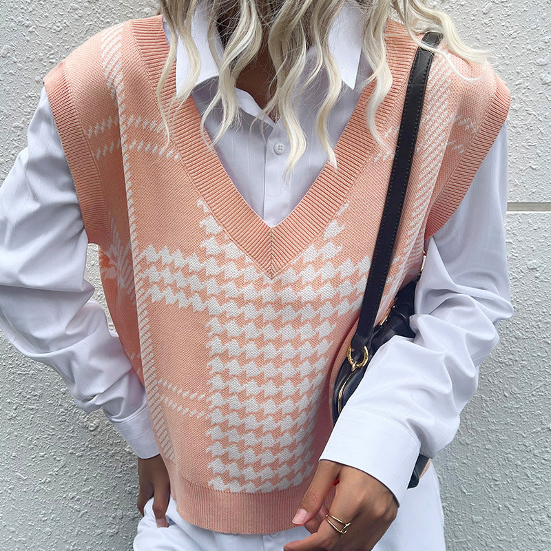 Pull sans manches tricoté à col V pour dames Chic und Stil