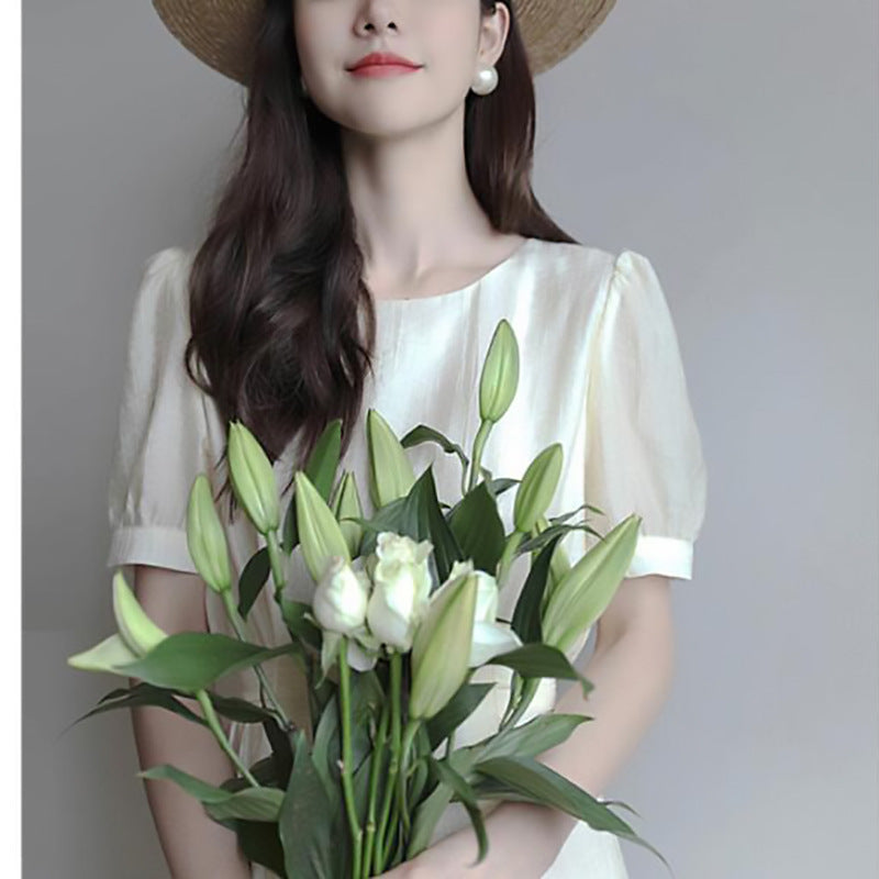 Robe maxi à manches bouffantes élégante pour femmes Chic und Stil