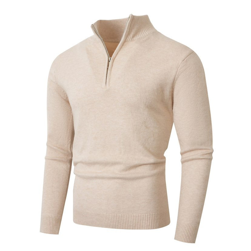Pull homme avec zip demi-façon moderne et fine structure côtelée Chic und Stil