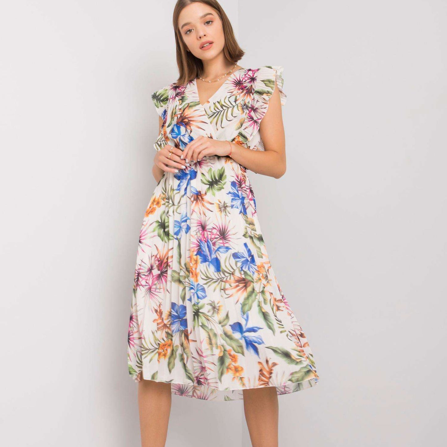 Robe midi à manches volantées à motif floral pour femmes Chic und Stil