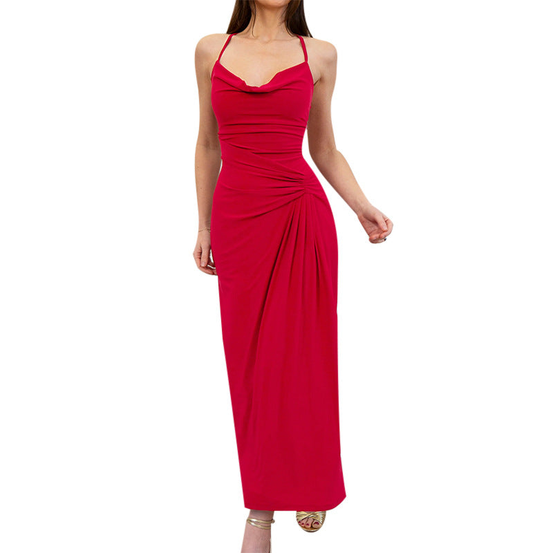 Robe maxi à col drapé pour femmes Chic und Stil