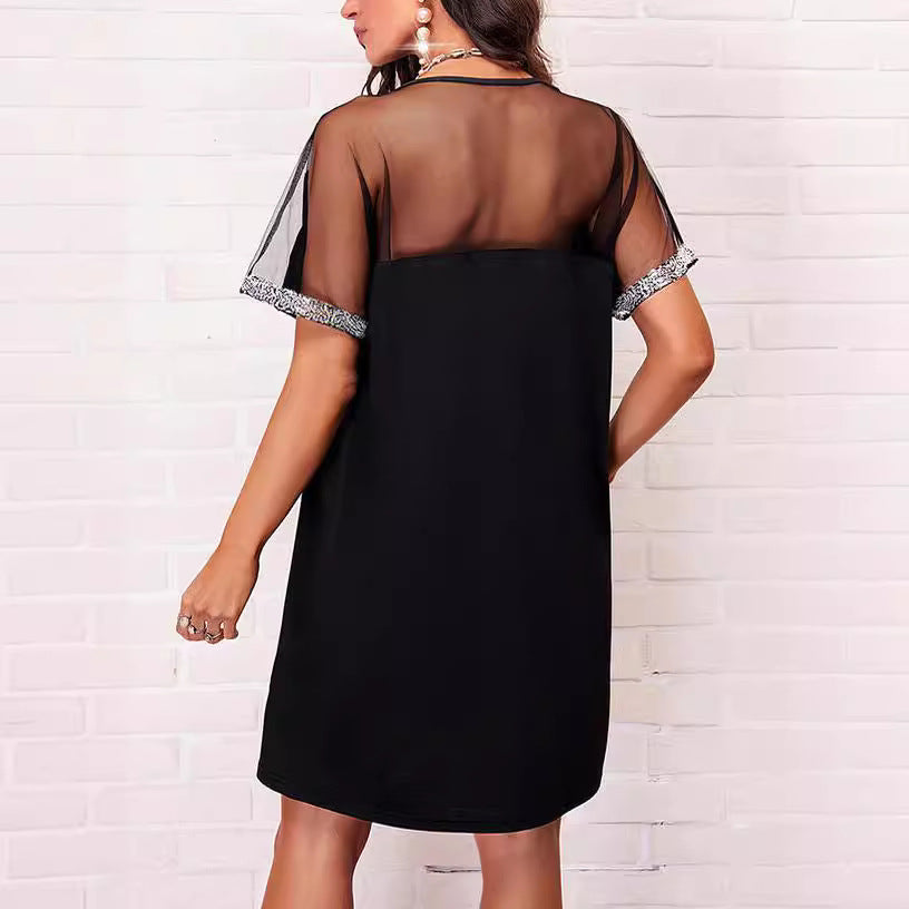 Shift Dress with Rhinestone Decor and V-Neckline for Women Chic and Stylish