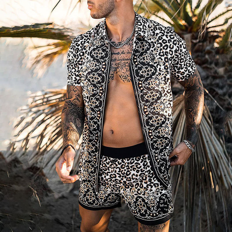 Hommes Tropical Print Décontracté Ensemble Court Chic und Stil