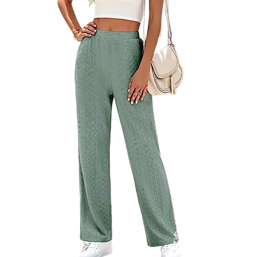 Wide pants for women with an elegant perforated pattern and high waist Chic and Style