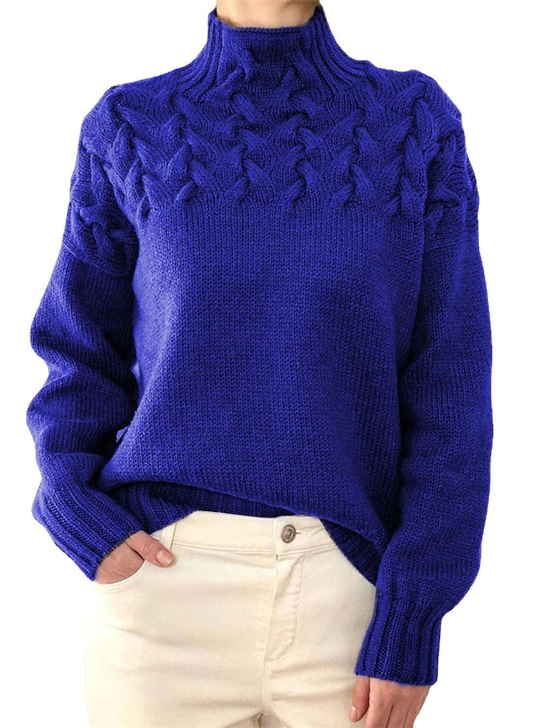 Pull-over à col haut pour femmes avec motif en torsades décoratif Chic und Stil