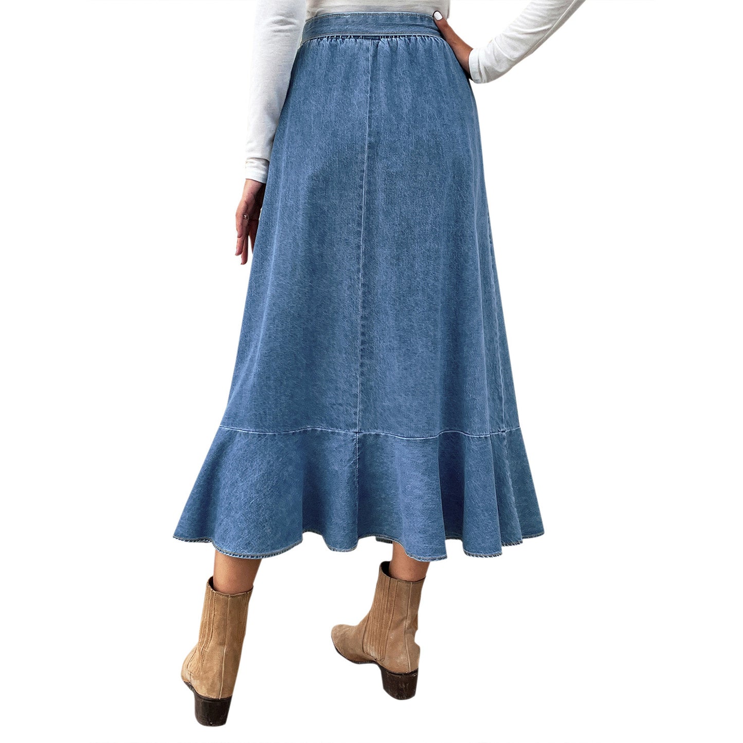 Jupe maxi en denim pour femme avec détail de lien décontracté Chic und Stil