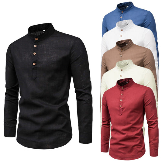 Chemise à manches longues tendance pour hommes avec col montant et patte de boutonnage élégante Chic und Stil