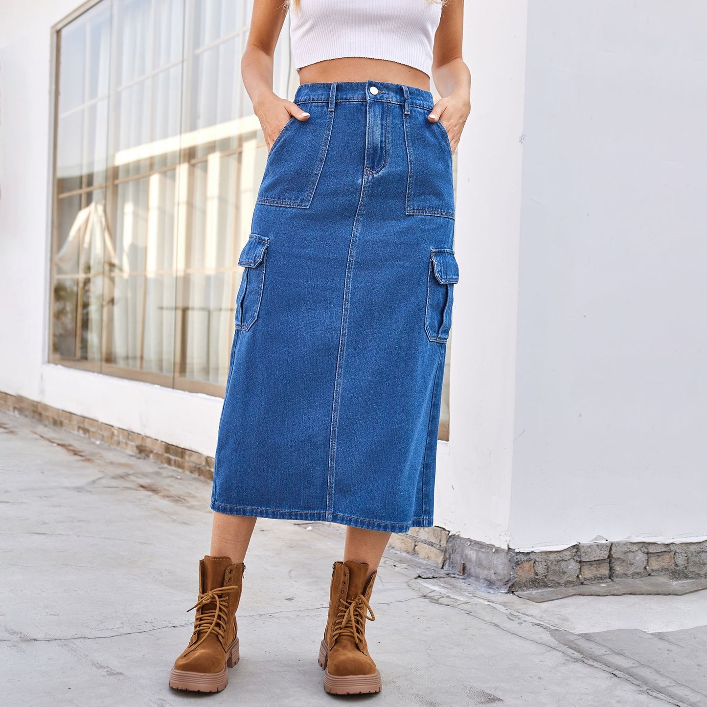 Jupe maxi cargo pour dames avec des poches latérales pratiques et une taille haute Chic und Stil