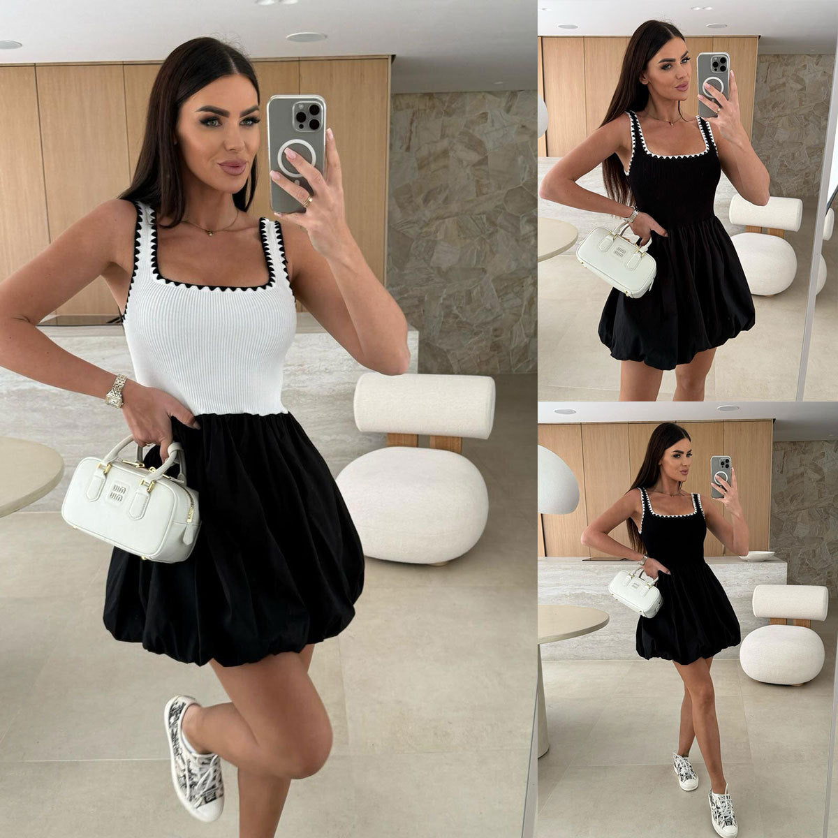 Robe mini en twill à manches bouffantes Chic und Stil