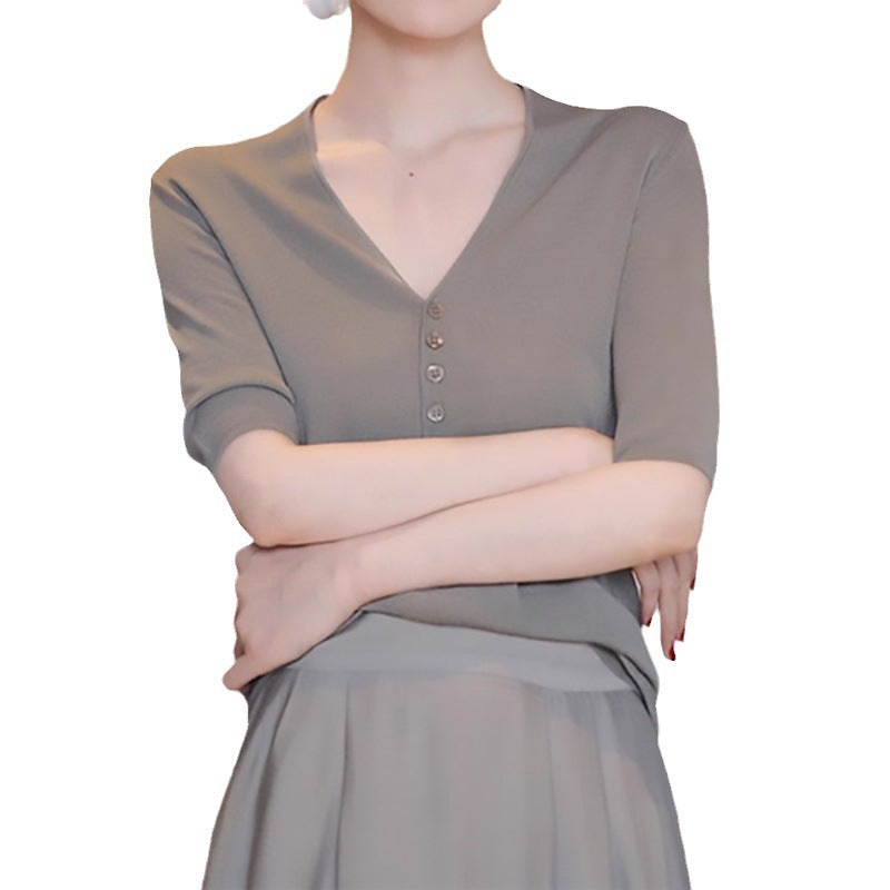 T-shirt en maille à manches courtes élégant pour femme Chic und Stil