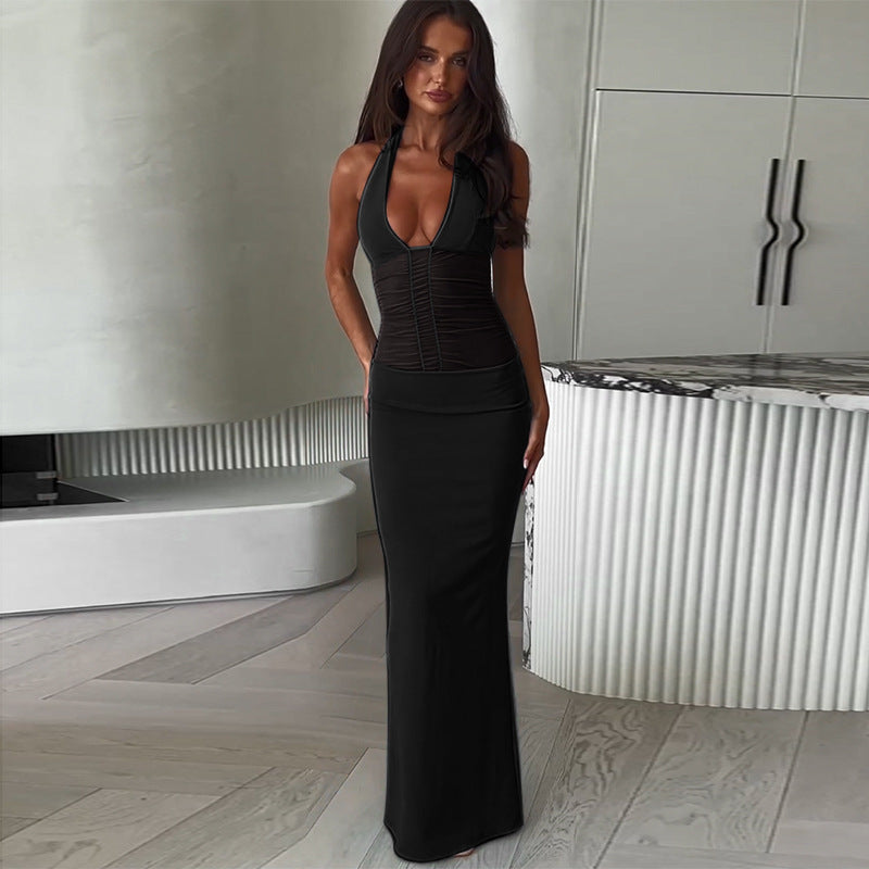 Robe maxi bodycon à col halter dames Chic und Stil