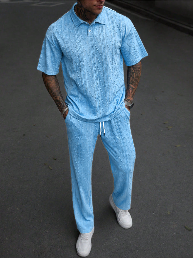 Hommes Ensemble polo en tricot câblé confortable et pantalon Chic und Stil