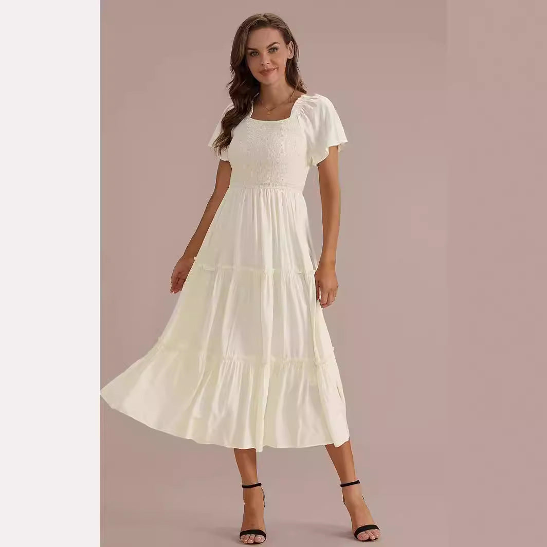 Robe maxi à volants pour femmes avec manches bouffantes Chic und Stil
