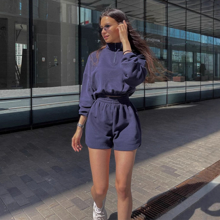 Ensemble de sweat-shirt court pour femme et shorts décontractés Chic und Stil