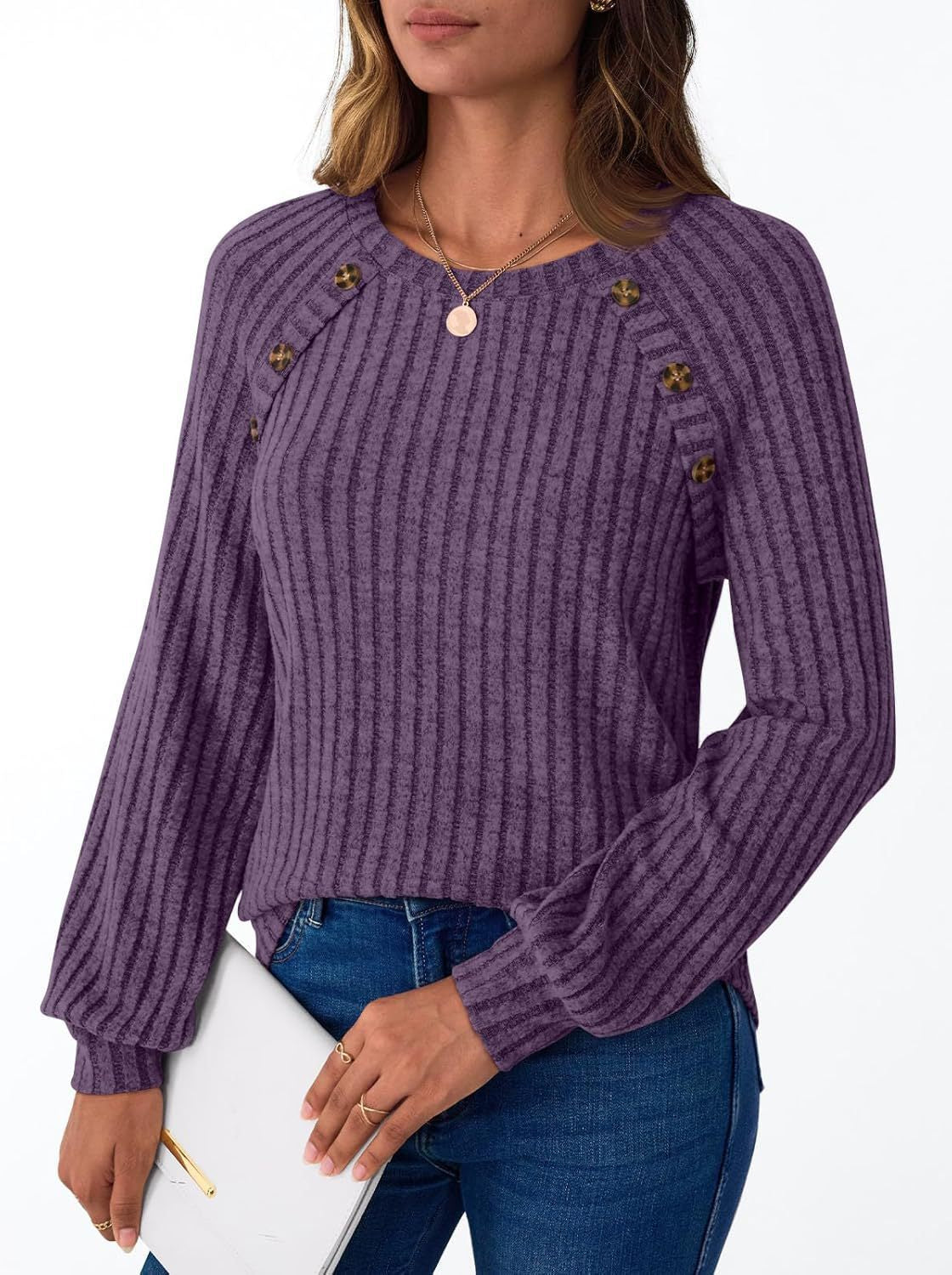 Pull-over en tricot pour femmes avec des boutons décoratifs et un motif côtelé moderne Chic und Stil
