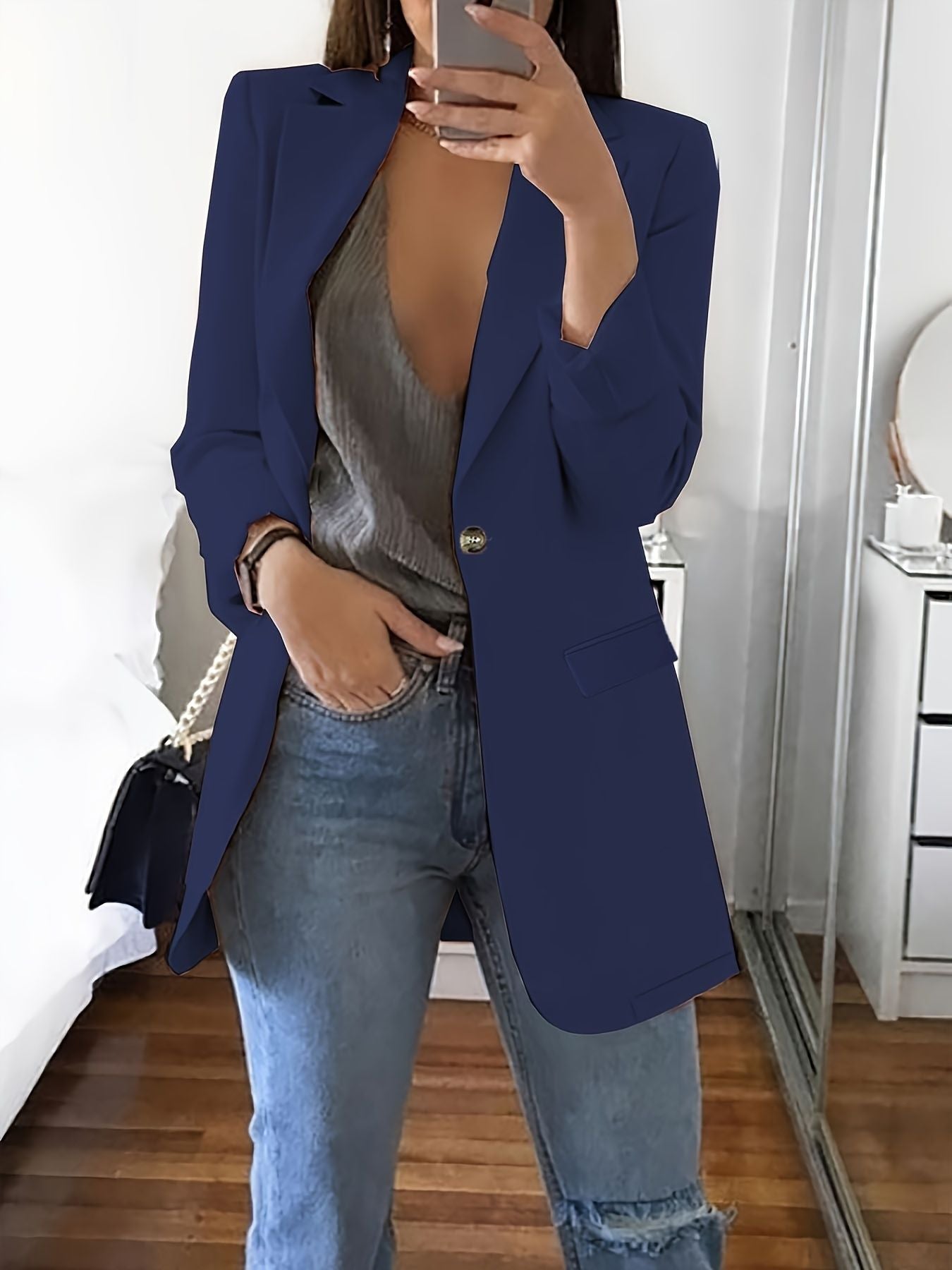 Dames Blazer moderne avec décolleté plongeant et détails élégants Chic und Stil