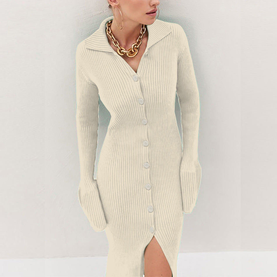 Robe en tricot côtelé pour femmes avec bouton et barre latérale Chic und Stil