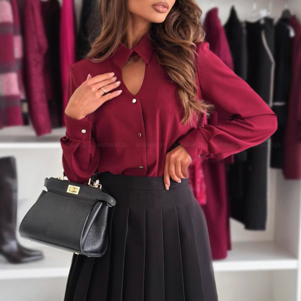 Blouse élégante pour femmes avec patte de boutonnage cachée et détails fins Chic und Stil