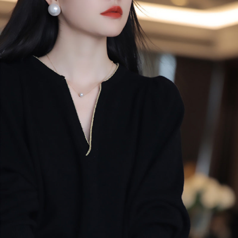Blouse en maille élégante à col en V pour femmes Chic und Stil