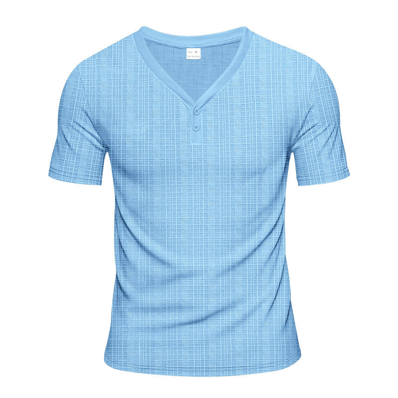 T-shirt Henley à manches courtes pour hommes avec design de structure géométrique et décolleté en V tendance Chic und Stil