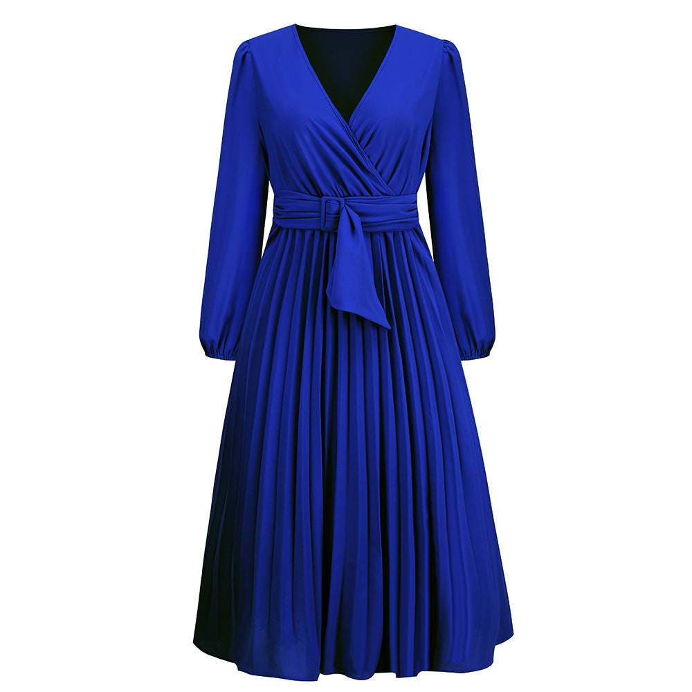 Robe portefeuille plissée pour femmes avec décolleté en V élégant et ceinture à la taille Chic und Stil