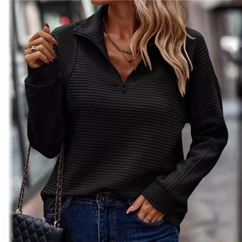 Pull en waffle à col montant et zip pour femmes Chic und Stil