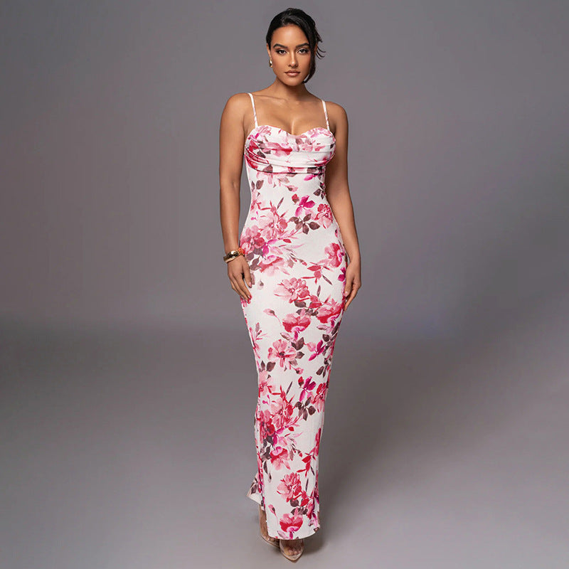 Robe maxi à motifs floraux avec volant pour dames Chic und Stil