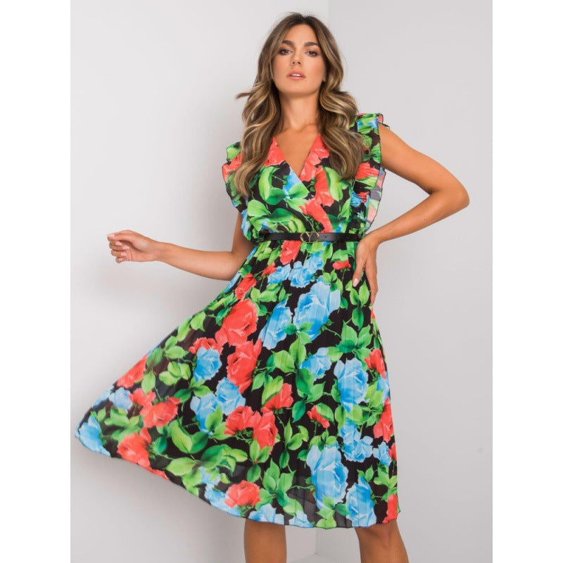 Robe Midi à volants floraux pour femmes Chic und Stil