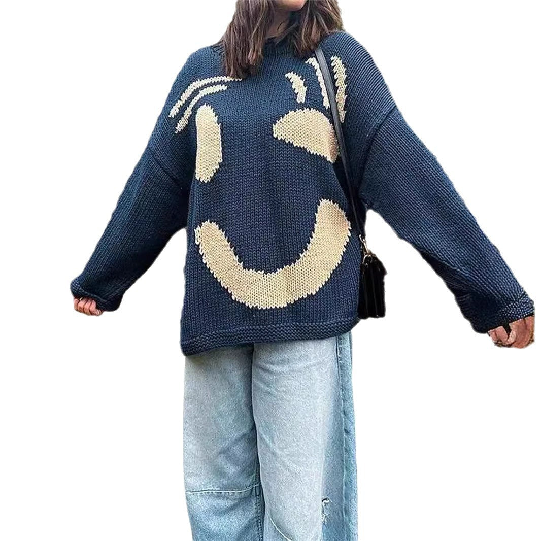 Pull en grosse maille pour femmes avec motif Smiley créatif Chic und Stil