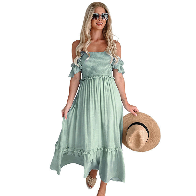 Robe maxi smockée à volants pour femmes Chic und Stil