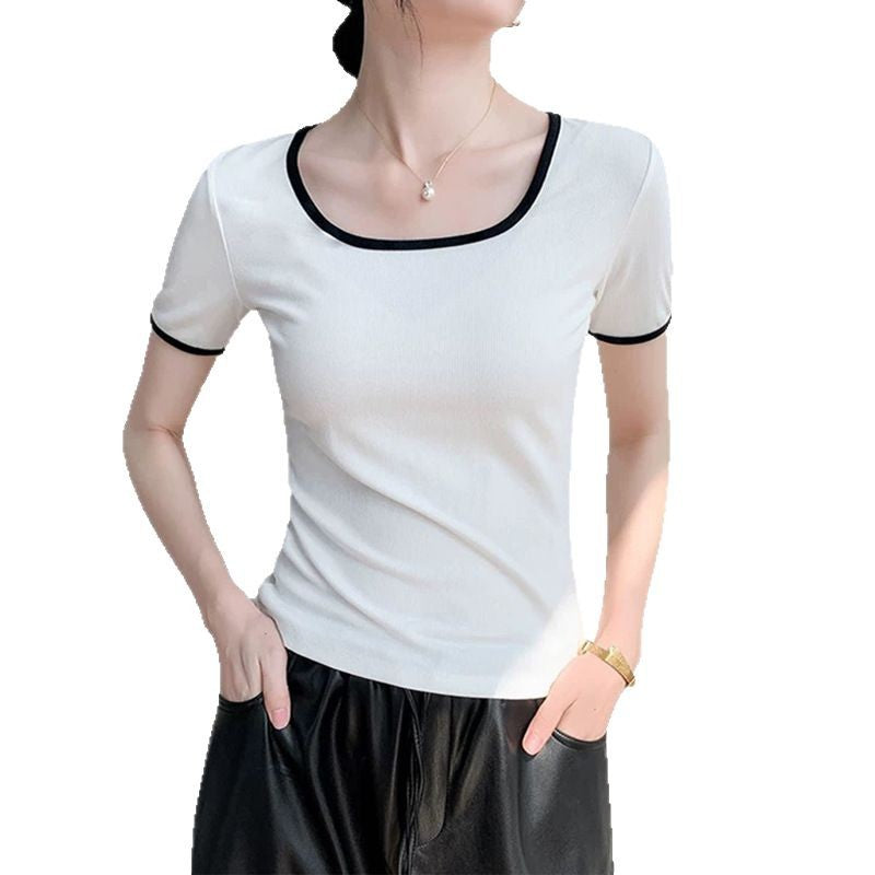 Haut à manches courtes carré élégant pour femmes Chic und Stil