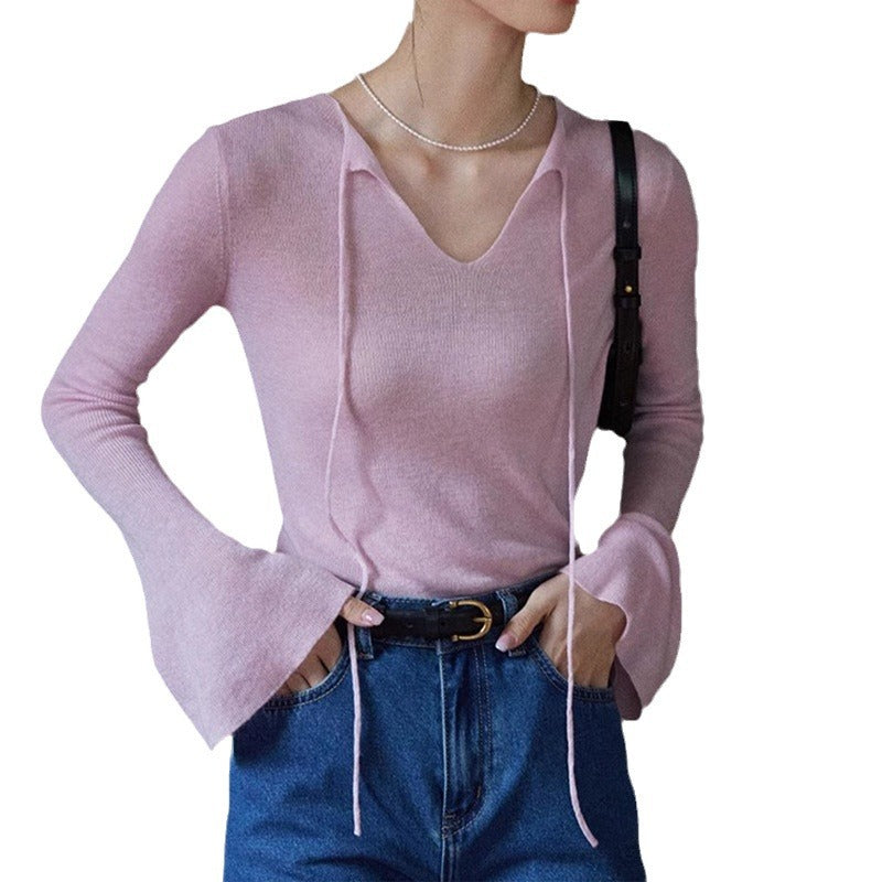 Top en tricot à col cravate élégant pour femmes Chic und Stil